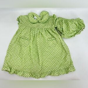 Vtg April Cornell Green Floral Baby Dress Collared With Bloomers Sz 12-18 Month